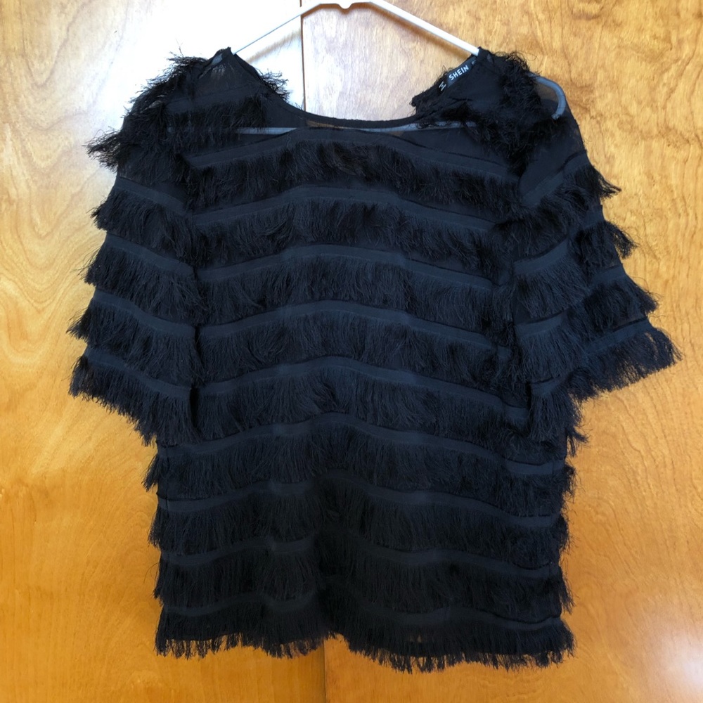 Black Fringed Blouse